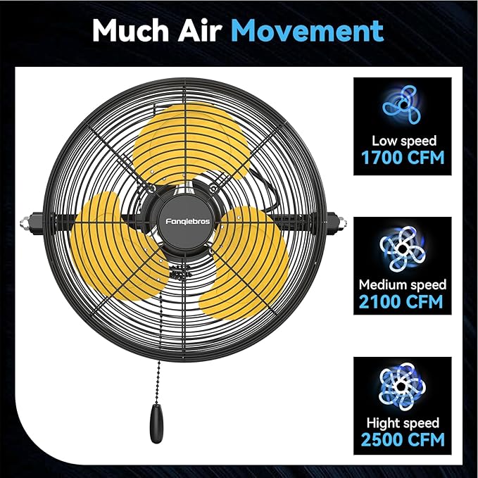 Fanqiebros 12 IN High Velocity Wall Mount Fan, 3 Speed Industrial Wall Fan - Image 4