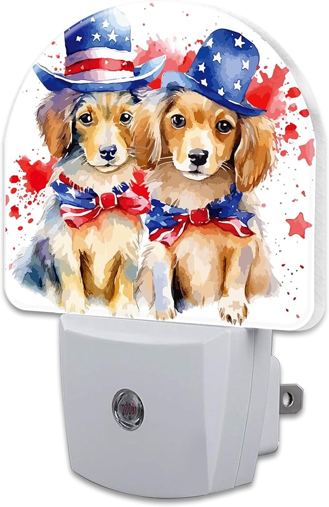 sndheke USA Flag Dog Couple Night Light Plug into Wall, American Patriotic Cute by sndheke