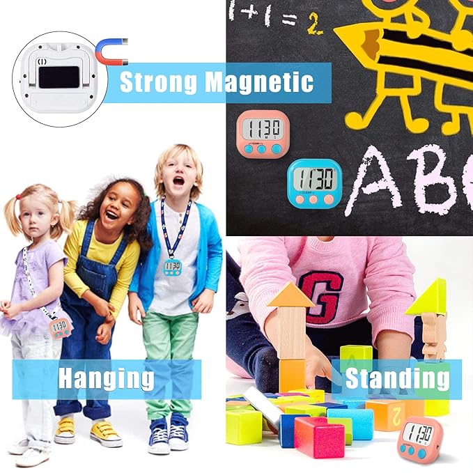 2 Pack Classroom Timers for Teachers Kids Large Magnetic Digital Timer Blue Pink - Image 2