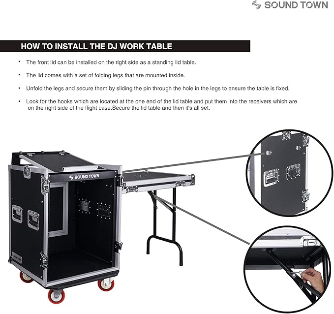 Sound Town Heavy-Duty 1/2" Plywood 14U PA DJ Rack/Road ATA Case - Image 8