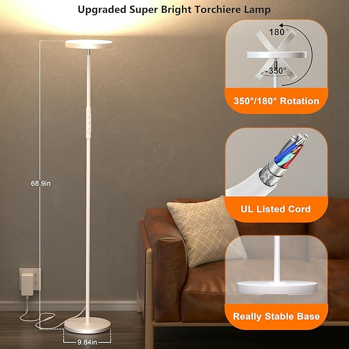 LED Floor Lamp, 3600LM Bright Standing Lamp 350W Equivalent - Image 5