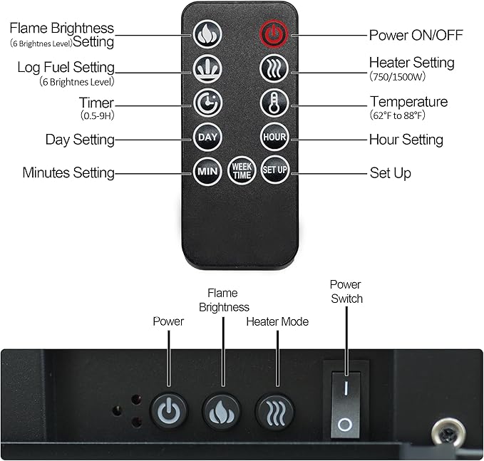 24.5" Electric Fireplace Inserts, Adjustable Brightness, Thermostat&Timer - Image 2