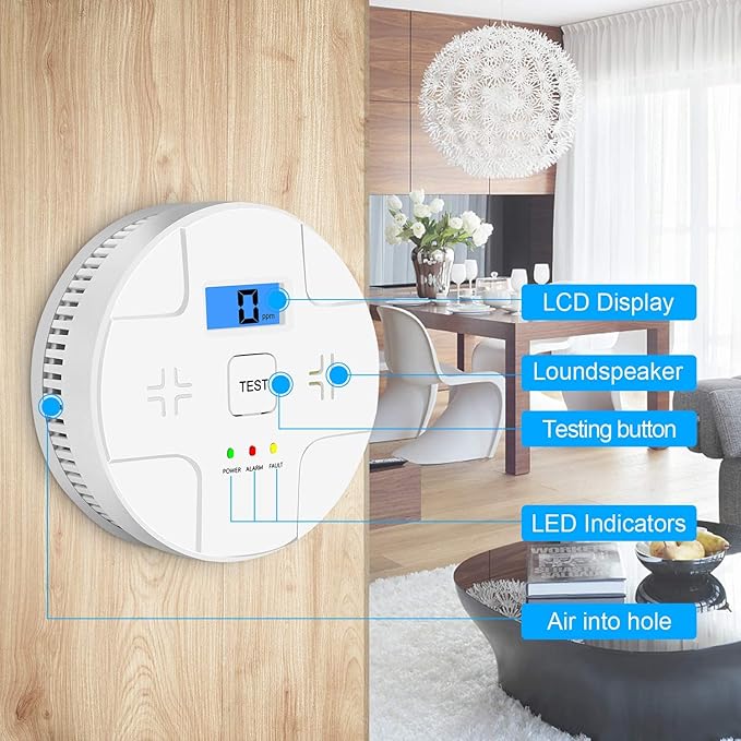 Combination Smoke Carbon Monoxide Alarm Detector Powered by Battery, Dual Alarm - Image 3