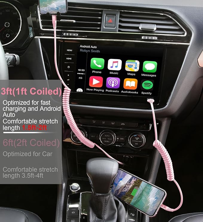 KIYODA USB C to Lightning Cable 3FTfor Car, Coiled iPhone Charger Fast Charging - Image 4