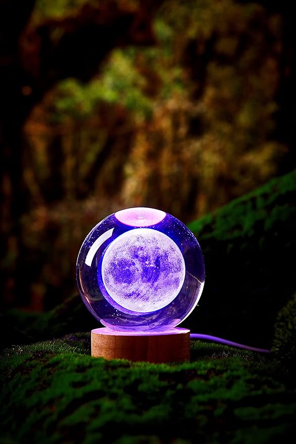 3D Moon Crystal Ball Lamp, 3.15 inch Crystal Ball Night Light - Image 6