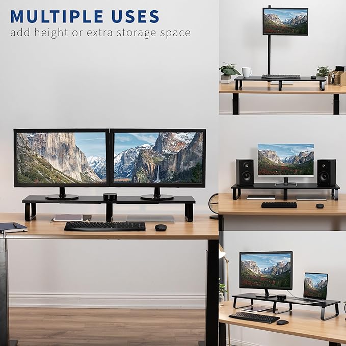 VIVO 39 inch Extra Long Monitor Stand, Wood & Steel Desktop Riser, Dual Screen - Image 5
