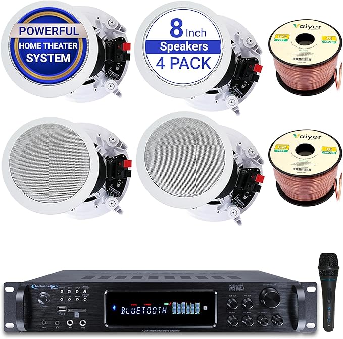 Home Stereo System Kit – 7.2 Channel 2500 W Bluetooth Amplifier w/ 4 Qty of 8” by Vaiyer