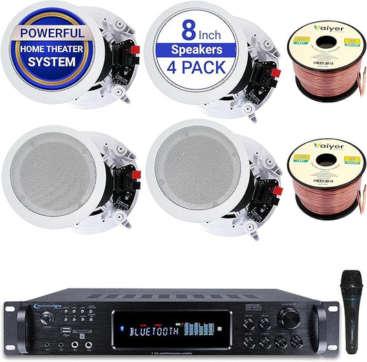 Home Stereo System Kit – 7.2 Channel 2500 W Bluetooth Amplifier w/ 4 Qty of 8” by Vaiyer