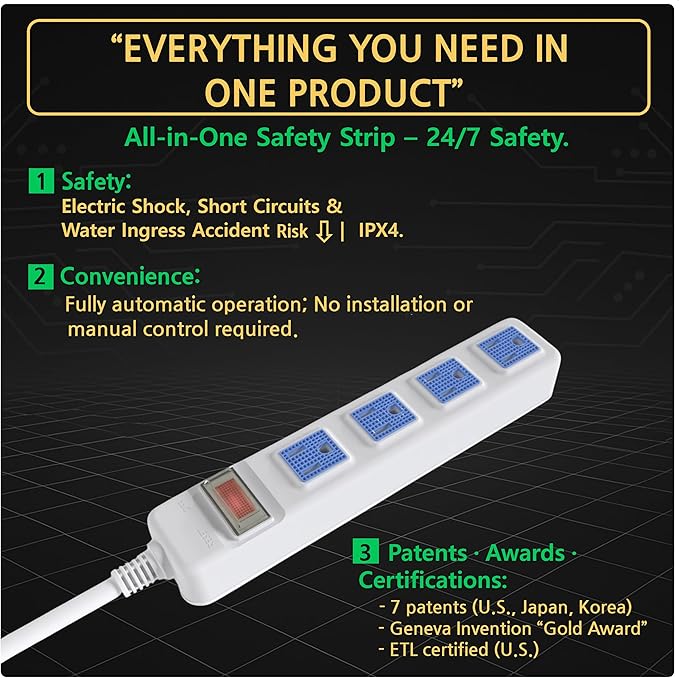 S.O.V Splashproof IPX4 Power Strip, Patented Zero-Current Auto Shut Off - Image 7