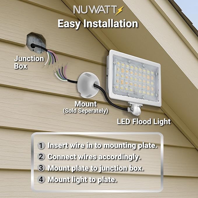 NUWATT 30W LED Flood Light, 3CCT 3000K/4000K/5000K Selectable, IP65 Waterproof - Image 9