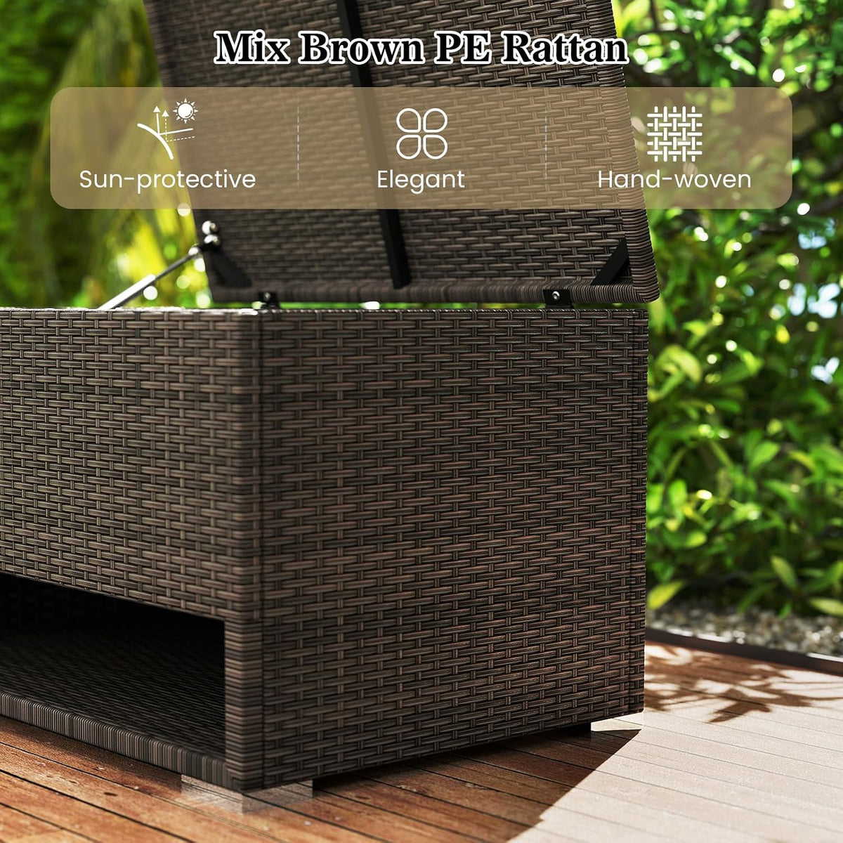tangkula 48 gallon rattan outdoor storage box with on a desk or shelf