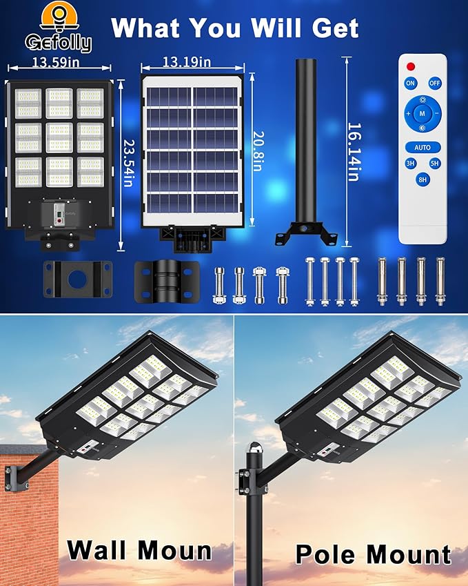 Gefolly SL-4600W Solar Street Light Outdoor 460000LM Wide Angle Commercial - Image 6