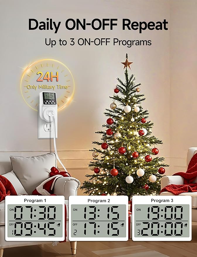 Techbee Indoor Digital Infinite Repeat Cycle Intermittent Outlet Timer Plug 24 - Image 2