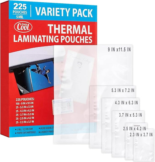5MIL Thermal Laminating Sheets Letter, ID Badge and Business Card Sizes by SimplyCool