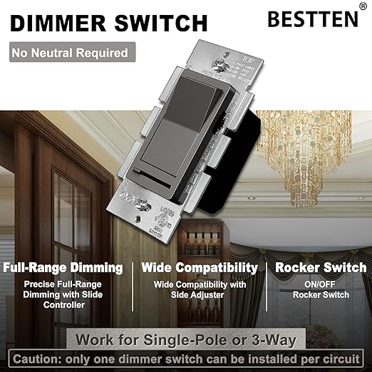 BESTTEN 5 Pack Matte Brown Dimmer Light Switch, Single Pole or 3-Way, Compatible - Image 3