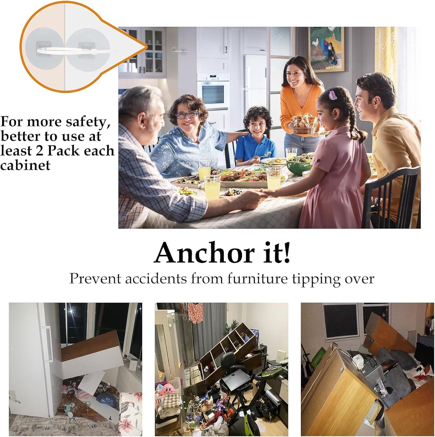 Furniture Anchors (30 Pack) No Drill Upgraded Straps for Baby Proofing, Self-Adhesive Secure 168 Pound Furniture Prevent Falling Anti Tip Earthquake Straps for Child Safety (Clear)