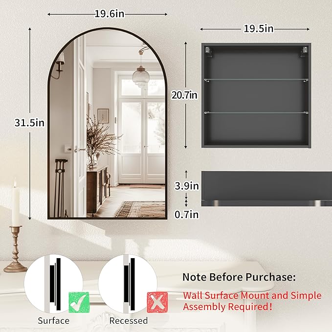 Bathroom Medicine Cabinet with Mirror, Arched Medicine Cabinet Wall Mounted - Image 2