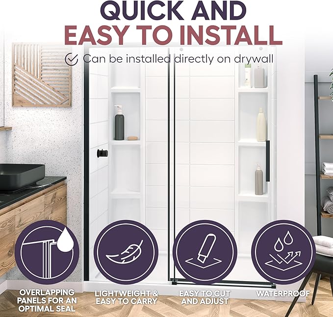 White Acrylic Shower Wall Surround 36"x 60"x 80" - Image 5