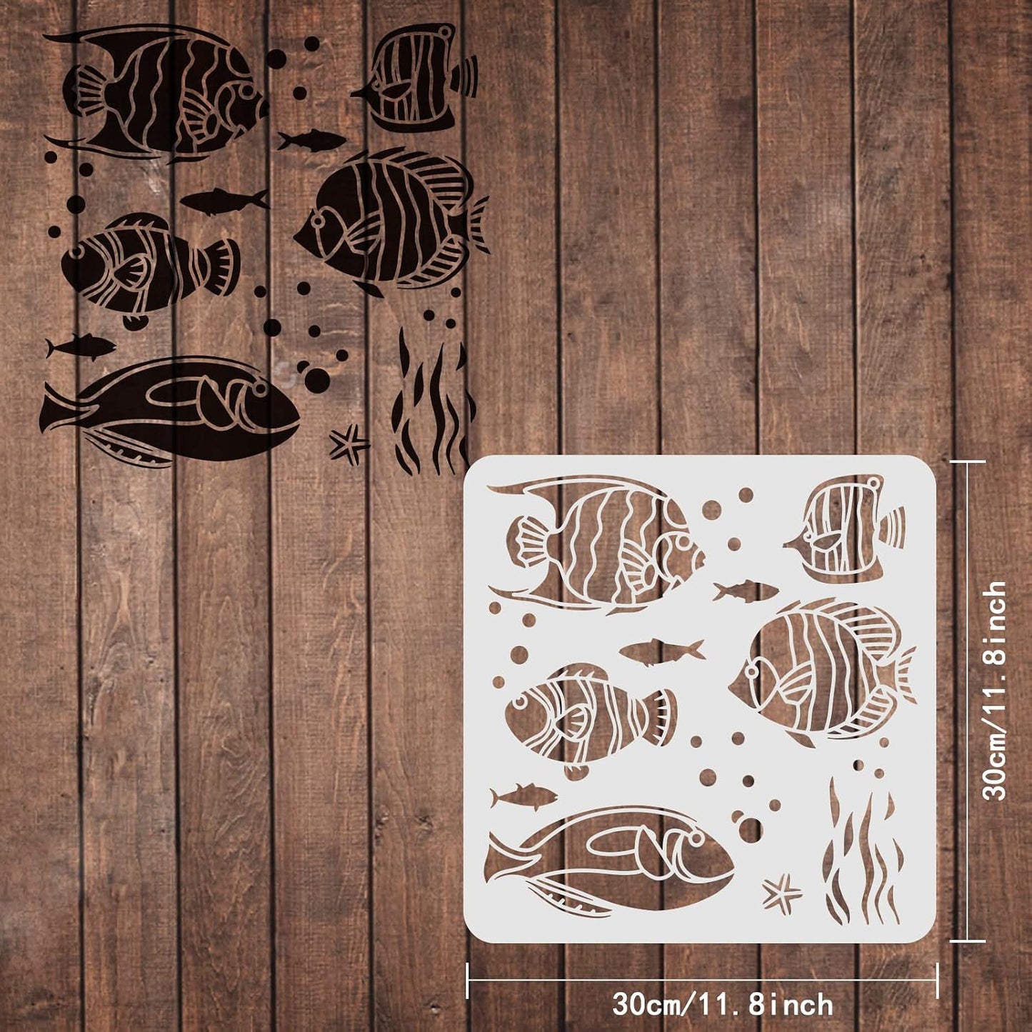 FINGERINSPIRE Tropical Fish Stencil 11.8x11.8in Ocean Sea Animal Stencils | Fish Stencils for Painting Reusable Sea Animal Stencils Sea Creatures Ocean Theme Stencil for Painting on Wood Fabric Wall