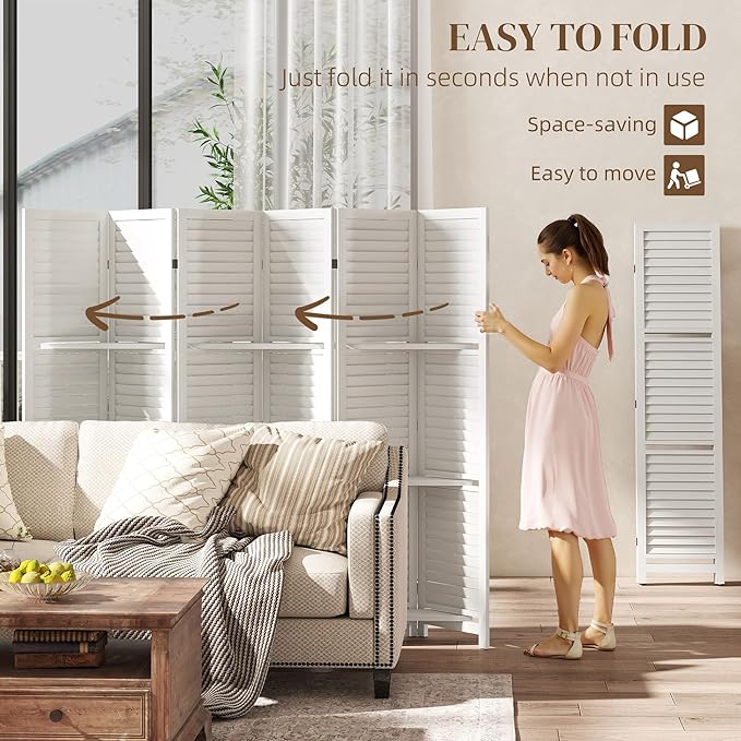 HOMCOM Room Divider, 6 Panel 67" Tall Wood Privacy Screen - Image 4