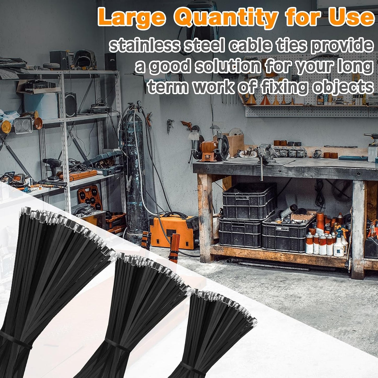 Therwen 300 Pcs Metal Zip Ties Heavy Duty 304 Stainless Steel Multi Purpose Self Locking Cable Ties for Exhaust Machinery Fence Farm Pipe Roof Outdoor (Multi Sizes)
