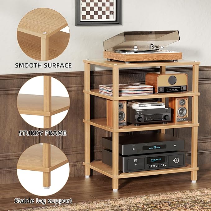 LELELINKY 4-Tier AV Media Player Stand Set of 2, Natural Stereo Cabinet - Image 4