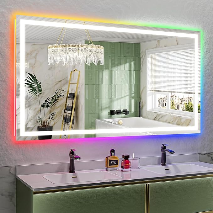 YEELAIT 72x40 Inch RGB LED Bathroom Mirror Front Light and RGB Backlit Lighted by YEELAIT
