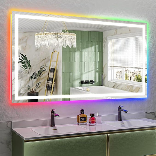 YEELAIT 72x40 Inch RGB LED Bathroom Mirror Front Light and RGB Backlit Lighted by YEELAIT