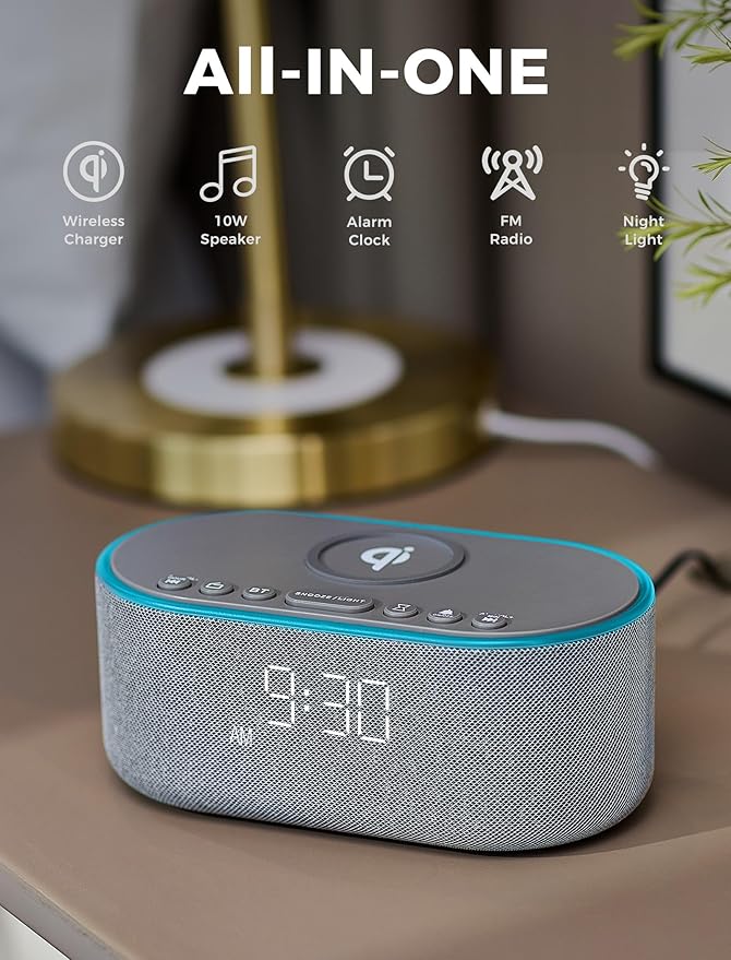 Odokee Wireless Charging Alarm Clock Radio: Qi Certified Fast Wireless Charger - Image 2
