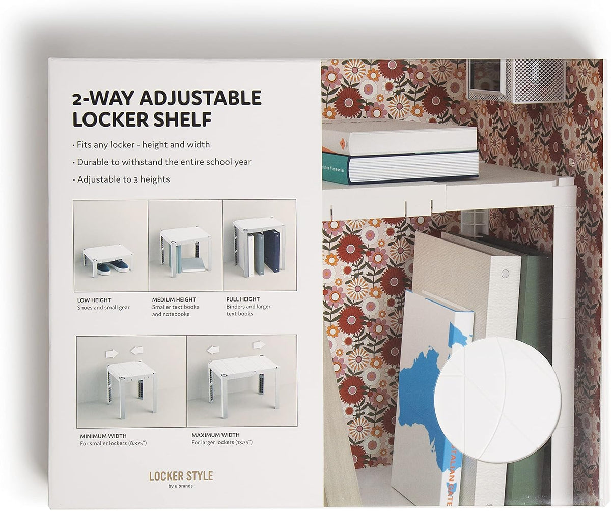 u brands locker organizer shelf, adjustable height &, side view