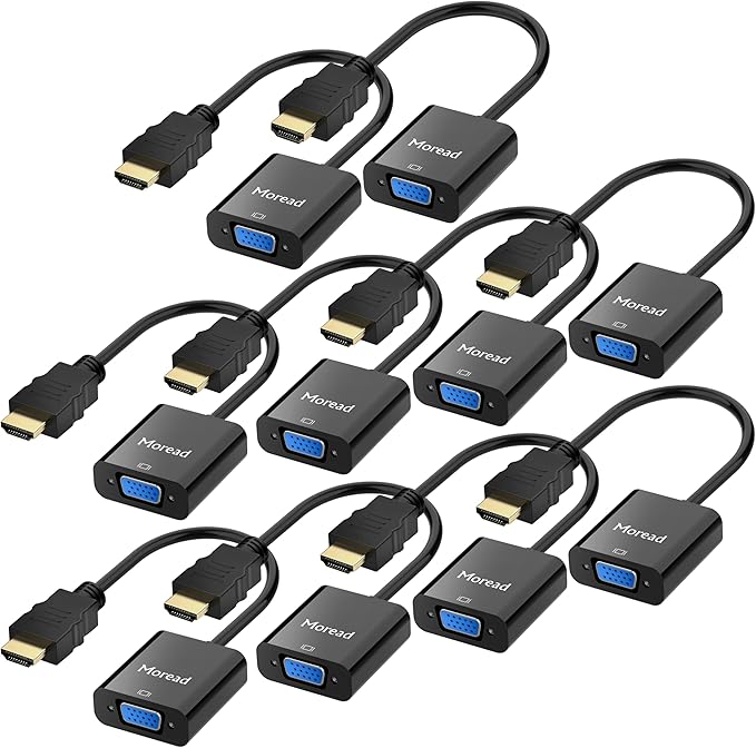Moread HDMI to VGA, 10 Pack, Uni-Directional Gold-Plated HDMI to VGA Adapter by MoreadDirect