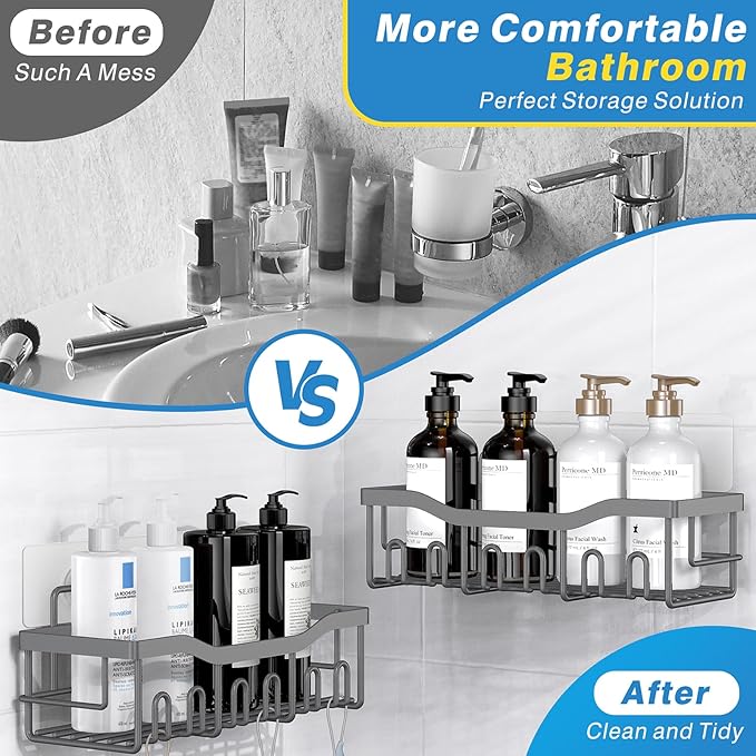 EUDELE 5-Pack Rustproof Stainless Steel Shower Caddy – No Drill Adhesive - Image 3