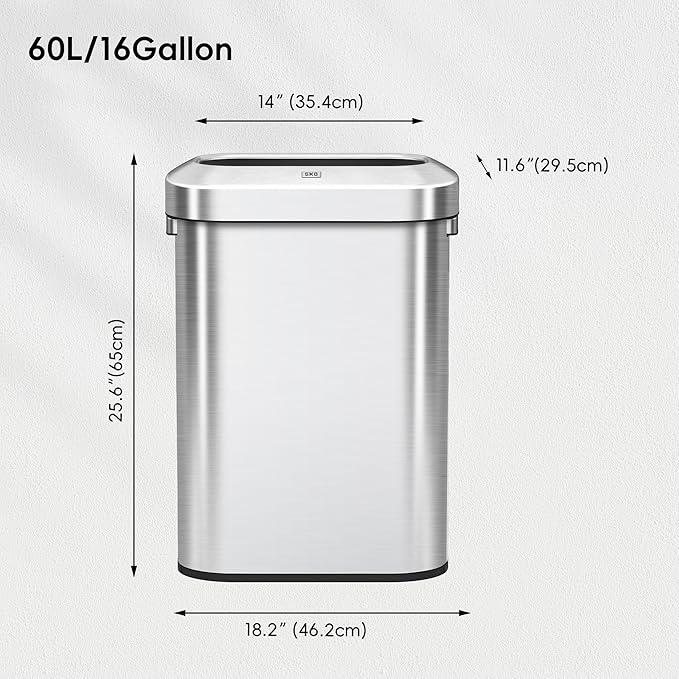 EKO Urban 16 Gallon/60 Liter Open Top Stainless Steel Slim Commercial Trash Can - Image 7