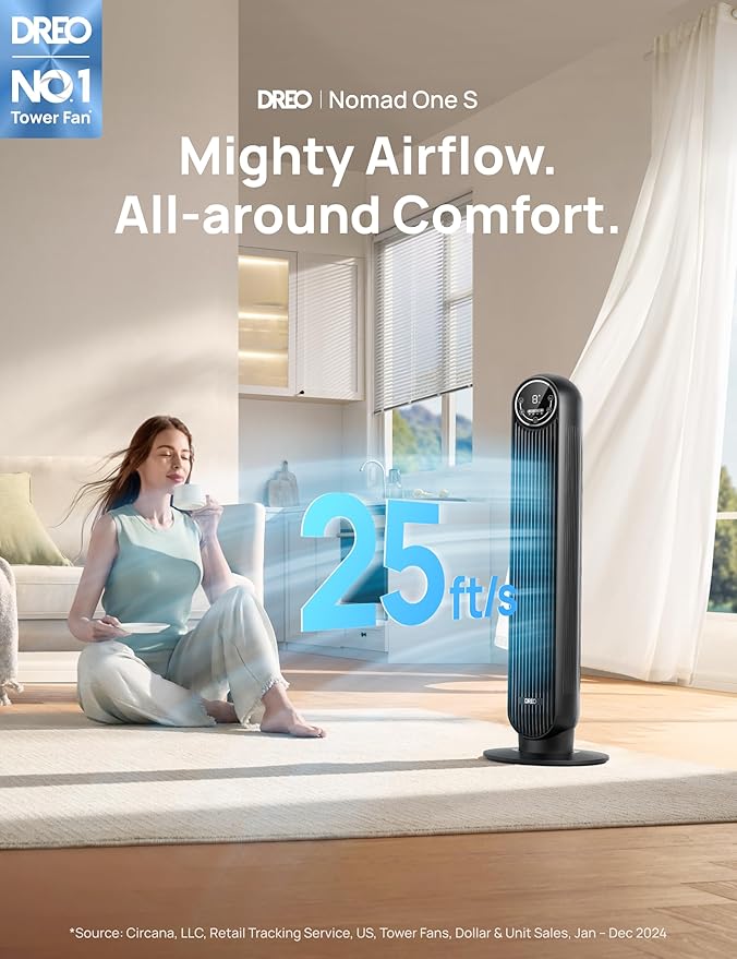 Dreo Tower Fan for Bedroom, Smart Oscillating Quiet Floor Fans, Standing - Image 2