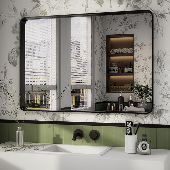 ISKM Black Bathroom Mirror for Wall 40" x 24" Matte Black Framed Vanity Mirror by ISKM-IStillKeepMovin