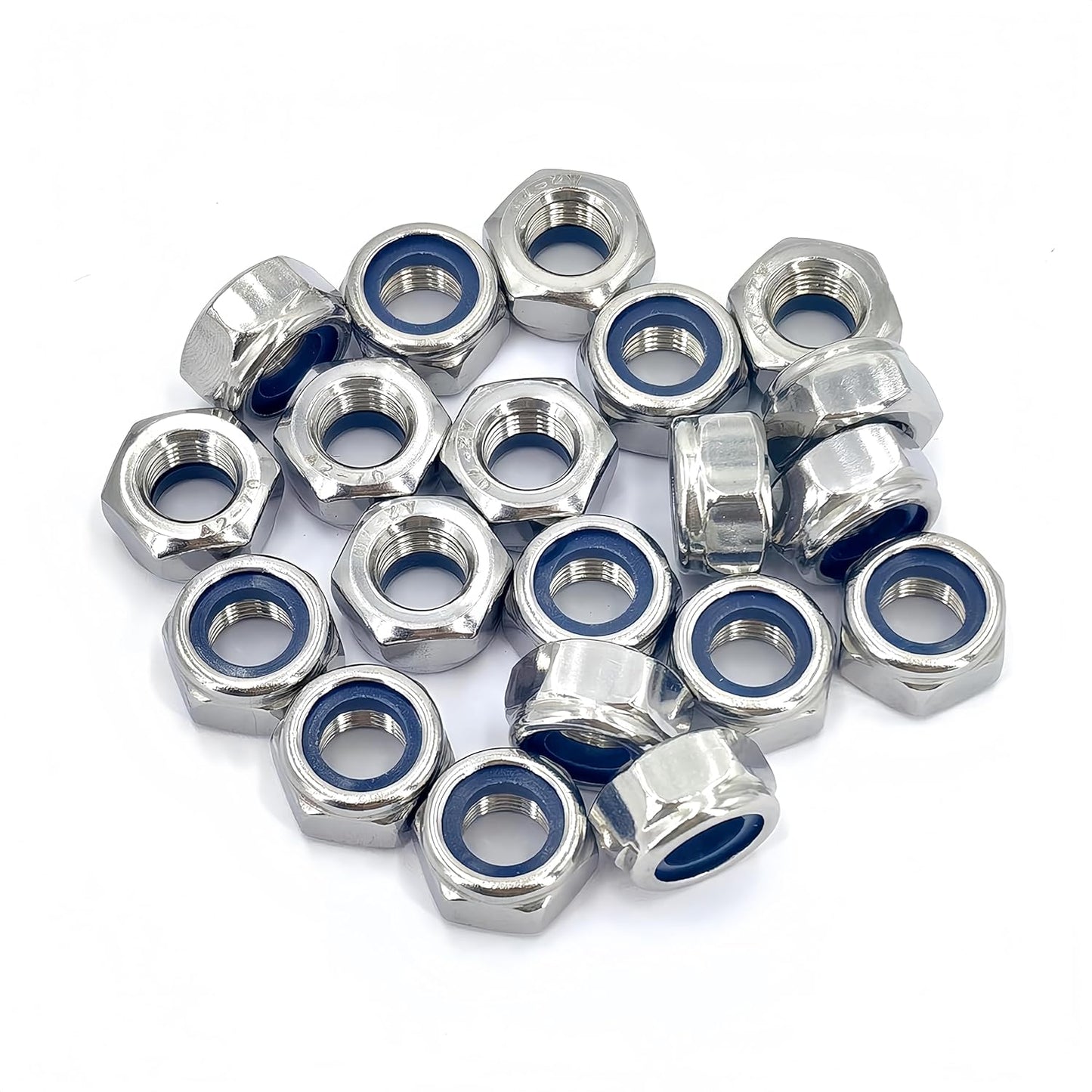 20Pcs M10 x 1.25mm Nylon Insert Hex Lock Nuts, 304 (A2-70) Stainless Steel Lock Nuts,Silver Tone (M10x1.25)