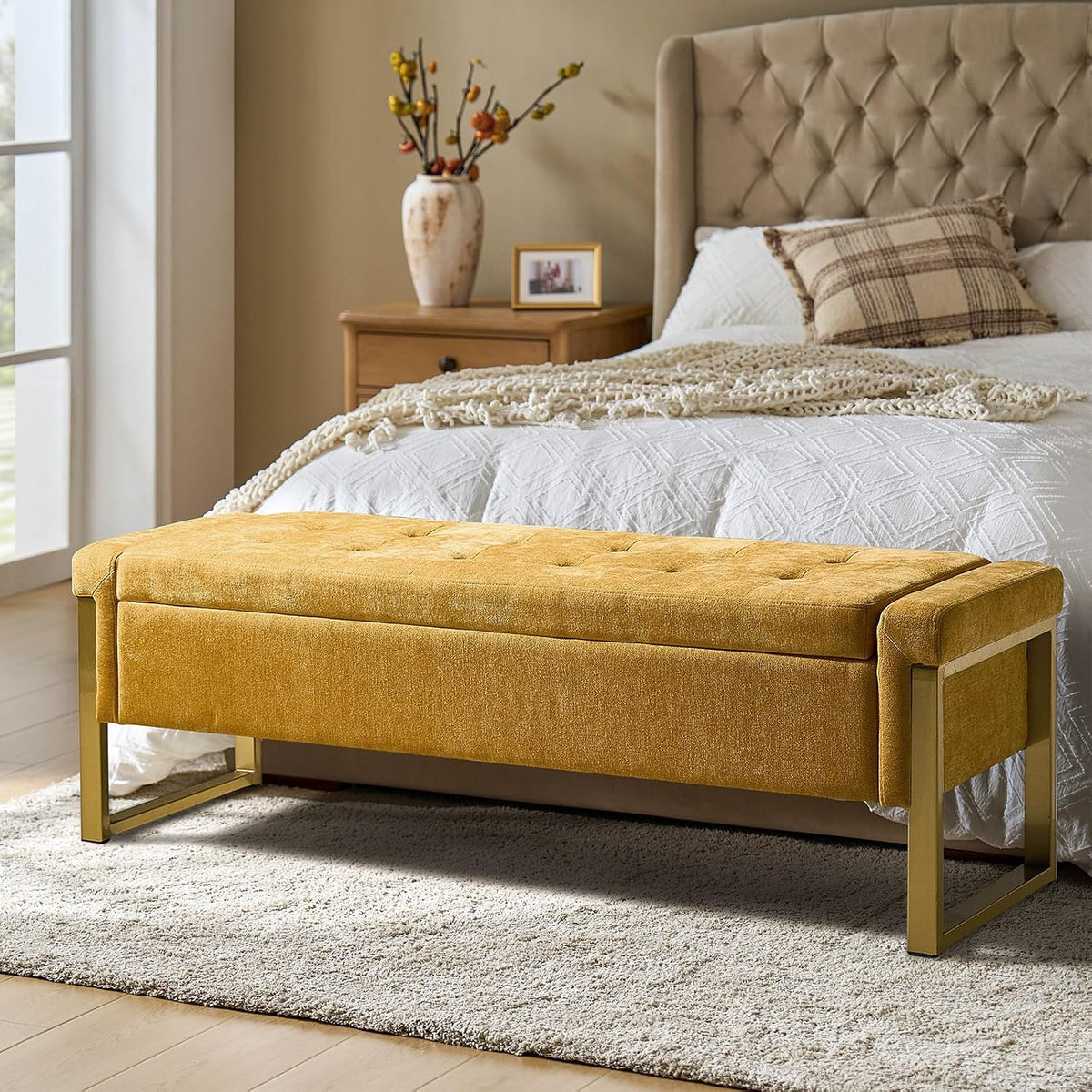 modern storage ottoman bench with gold metal legs, main product view