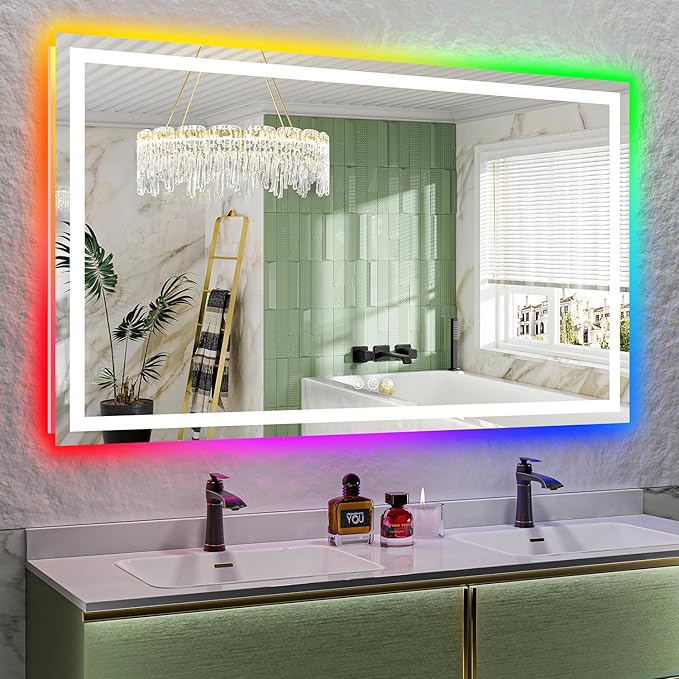 YEELAIT 66x40 Inch RGB LED Bathroom Mirror Front Light and RGB Backlit Lighted by YEELAIT