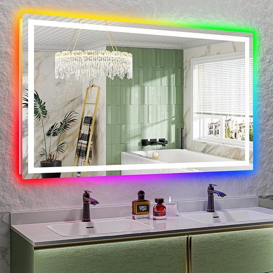 YEELAIT 66x40 Inch RGB LED Bathroom Mirror Front Light and RGB Backlit Lighted by YEELAIT