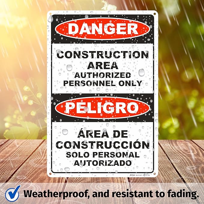 Brimar - 12" x 18" - Bilingual Danger Construction Area Authorized Only Sign - - Image 5