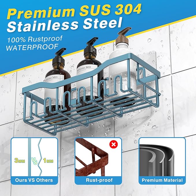 EUDELE 5-Pack Rustproof Stainless Steel Shower Caddy – No Drill Adhesive - Image 5
