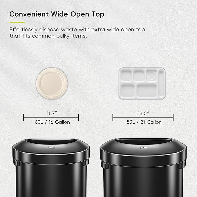 EKO Urban 21 Gallon Semi-Round Open Top Waste Bin, Stainless Steel Half Round - Image 5