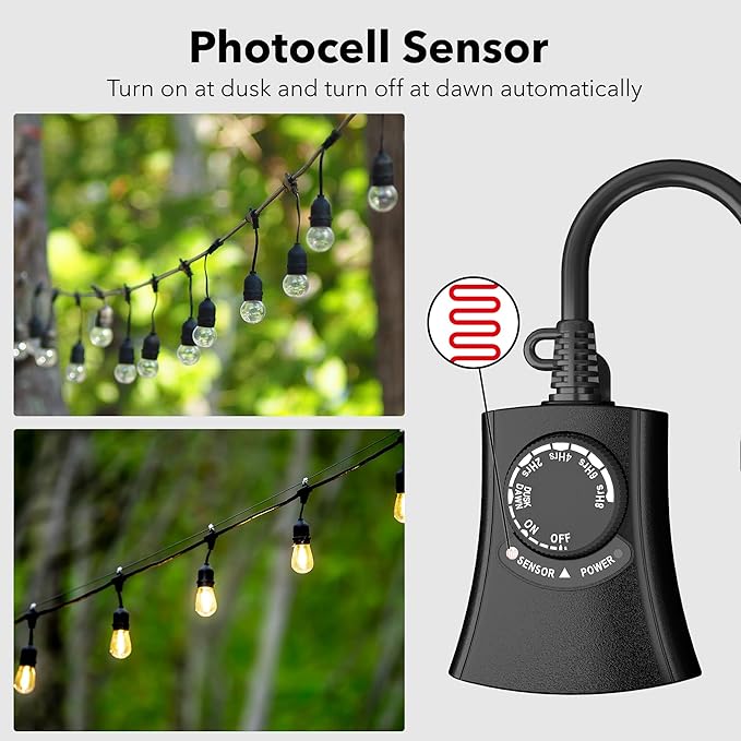 HBN Outdoor Light Timer Waterproof, Weatherproof Photocell Dusk to Dawn Light - Image 2