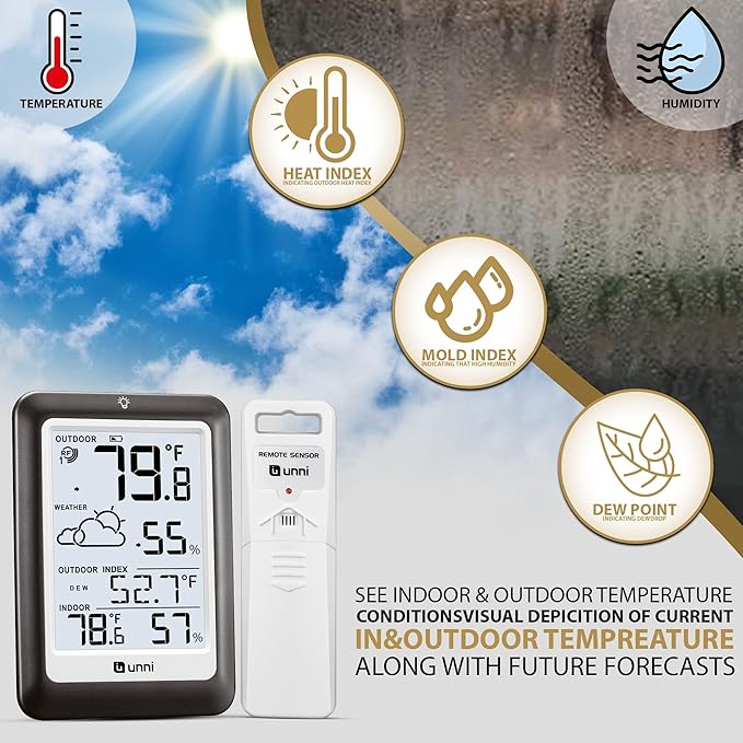 Indoor Outdoor Thermometer Wireless Weather Station, Temperature Humidity - Image 3