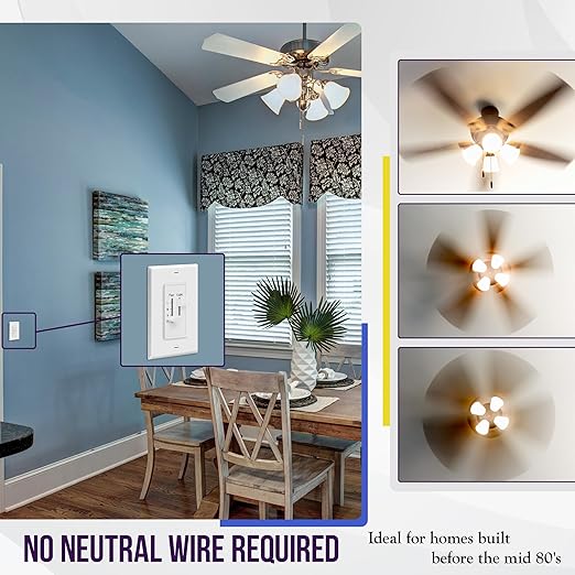 ENERLITES 3 Speed Ceiling Fan Control and Dimmer Light Switch, 2.5A Single Pole - Image 4