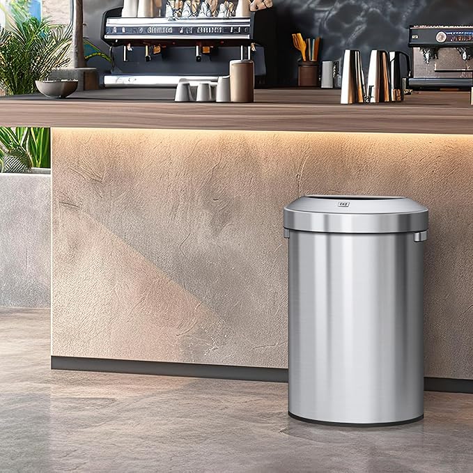 EKO Urban 16 Gallon Semi-Round Open Top Waste Bin, Stainless Steel Half Round - Image 2