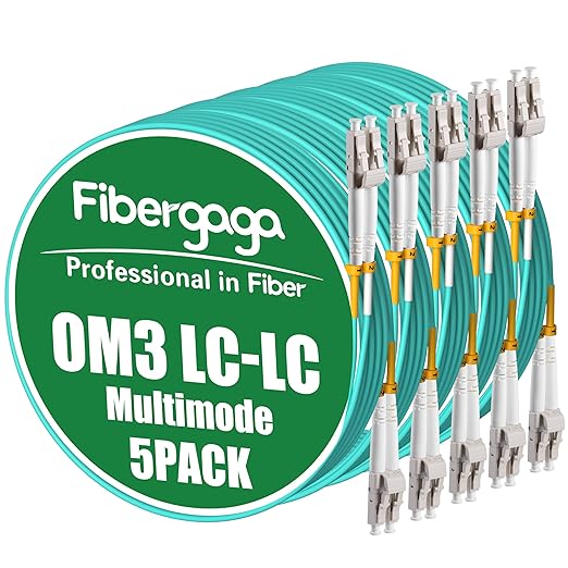 Fibergaga 5Pack-2M OM3 LC to LC Multimode Fiber Patch Cable, 50/125µm 10G/40G by Fibergaga