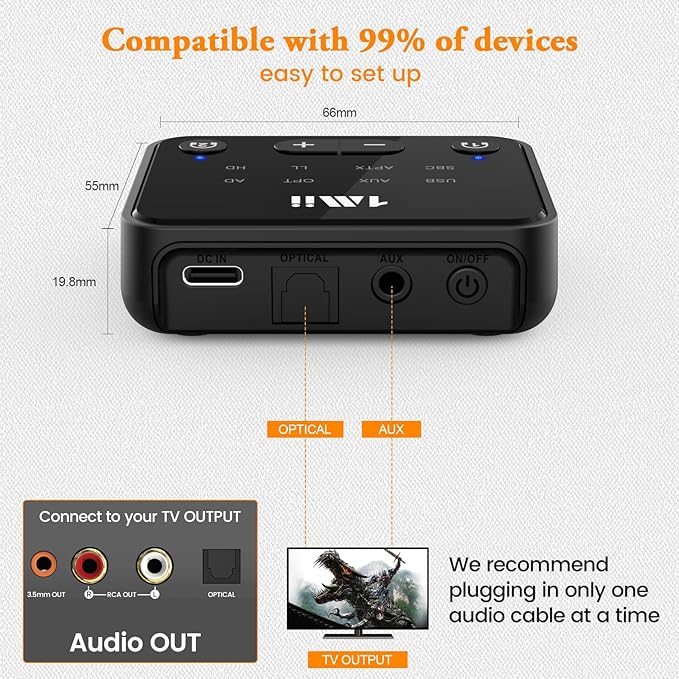 1Mii Bluetooth 5.3 Transmitter for TV to 2 Wireless Headphones, Long Range - Image 6