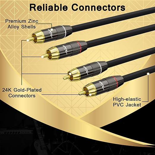 RCA Cable 100 FT, 2RCA to 2RCA Stereo Audio Cable, 【Zinc Alloy Shells, - Image 2