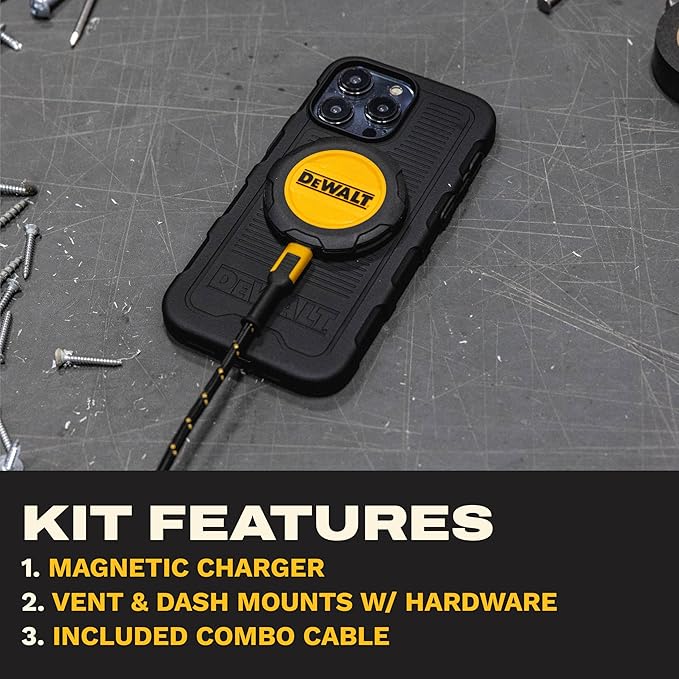 DEWALT Magnetic Phone Holder for Car Kit, Heavy Duty Wireless Charger, Vent - Image 2